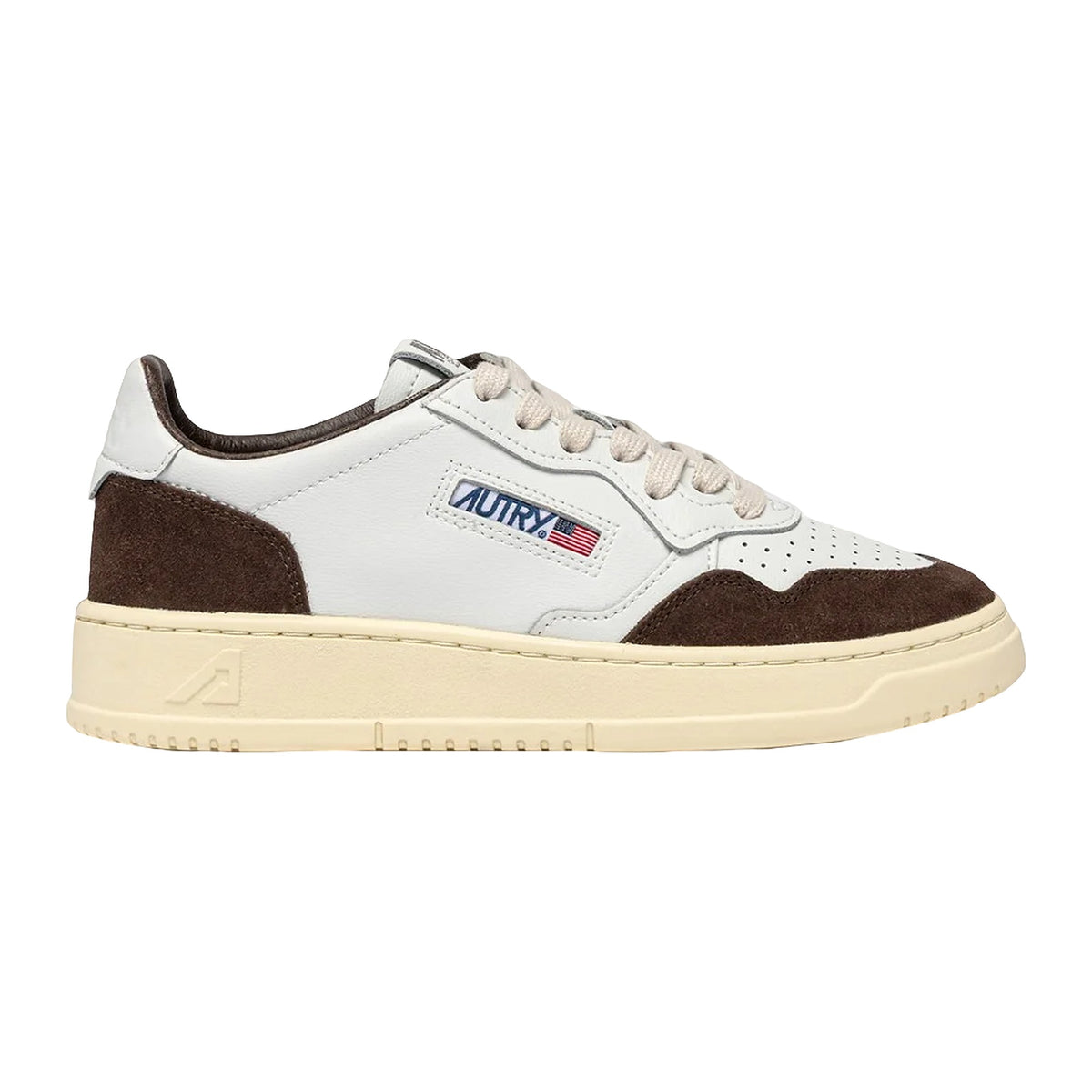 Sneakers Autry Medalist Low in pelle bianca e suede mogano