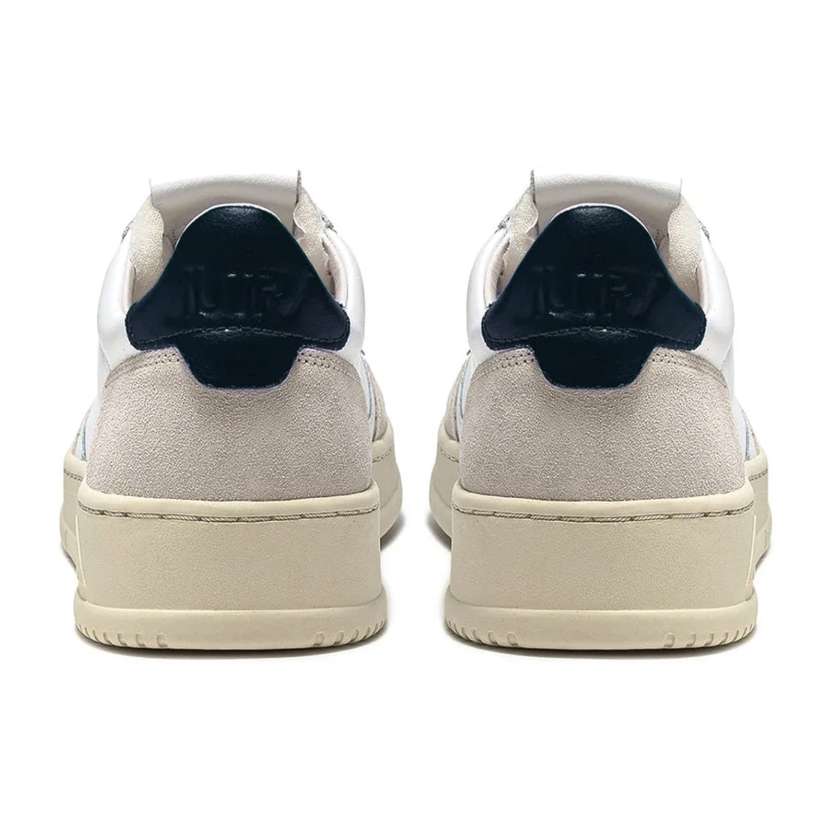 Sneakers Autry Medalist Low In Pelle Bianca E Blu E Suede Beige, vista 3