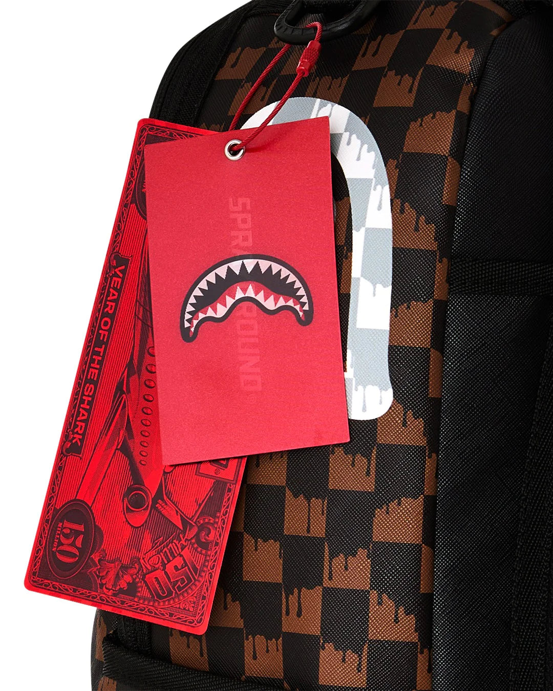 Zaini Sprayground Brown AND Cream Drip Check Shark Backpack, vista 4