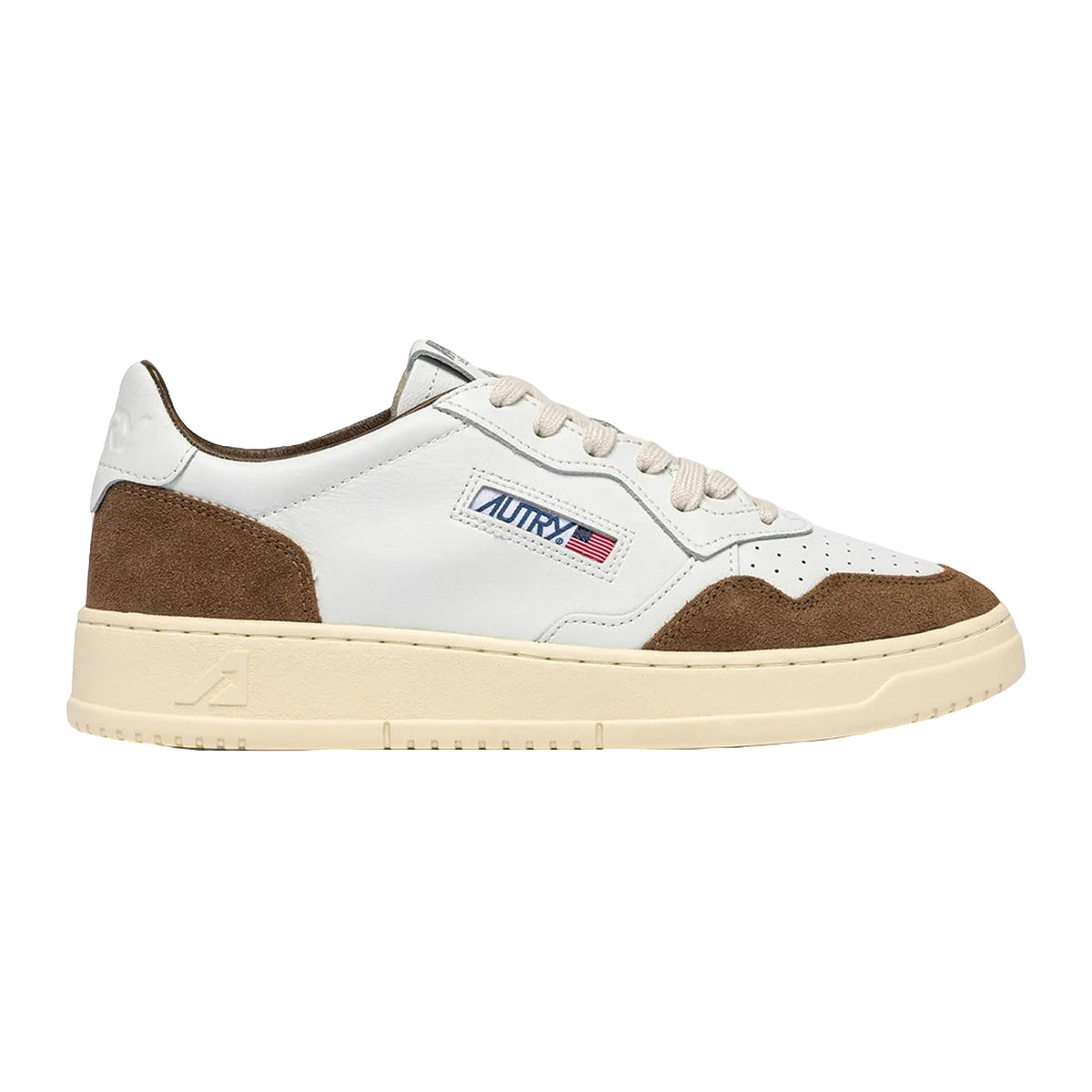 Sneakers Autry Medalist Low in pelle bianca e suede tabacco