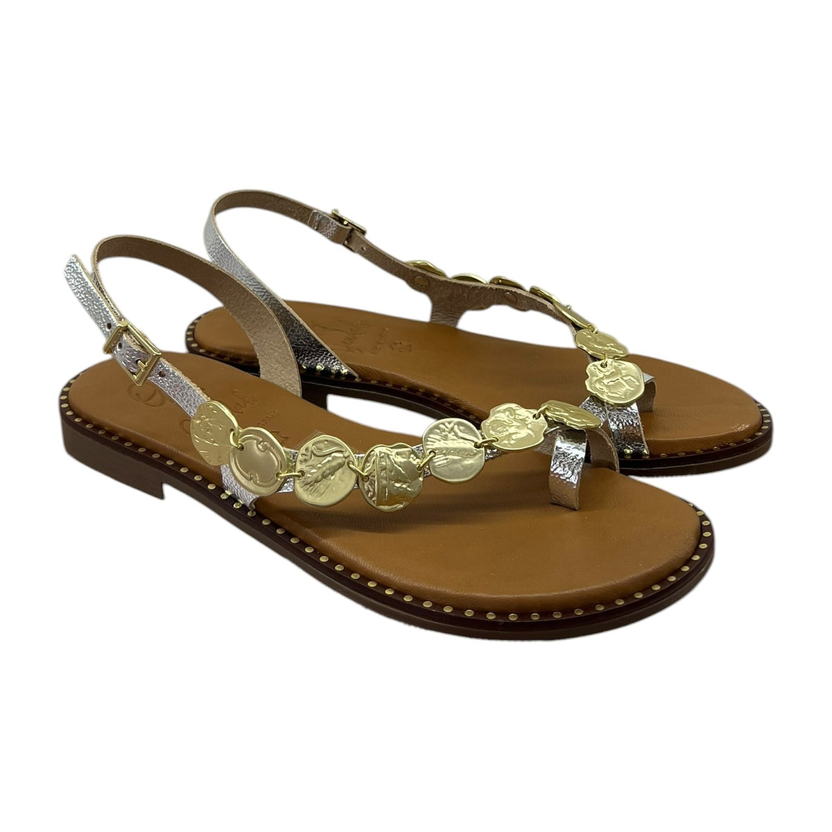 Sandali Bassi In Laminato Argento, vista 2