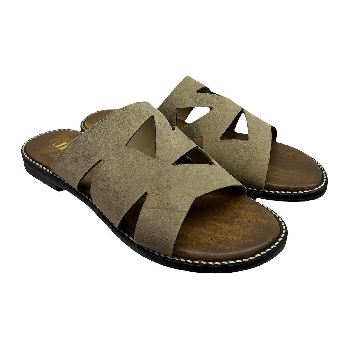 Sandali Bassi Slide Flat Camoscio Taupe, vista 2