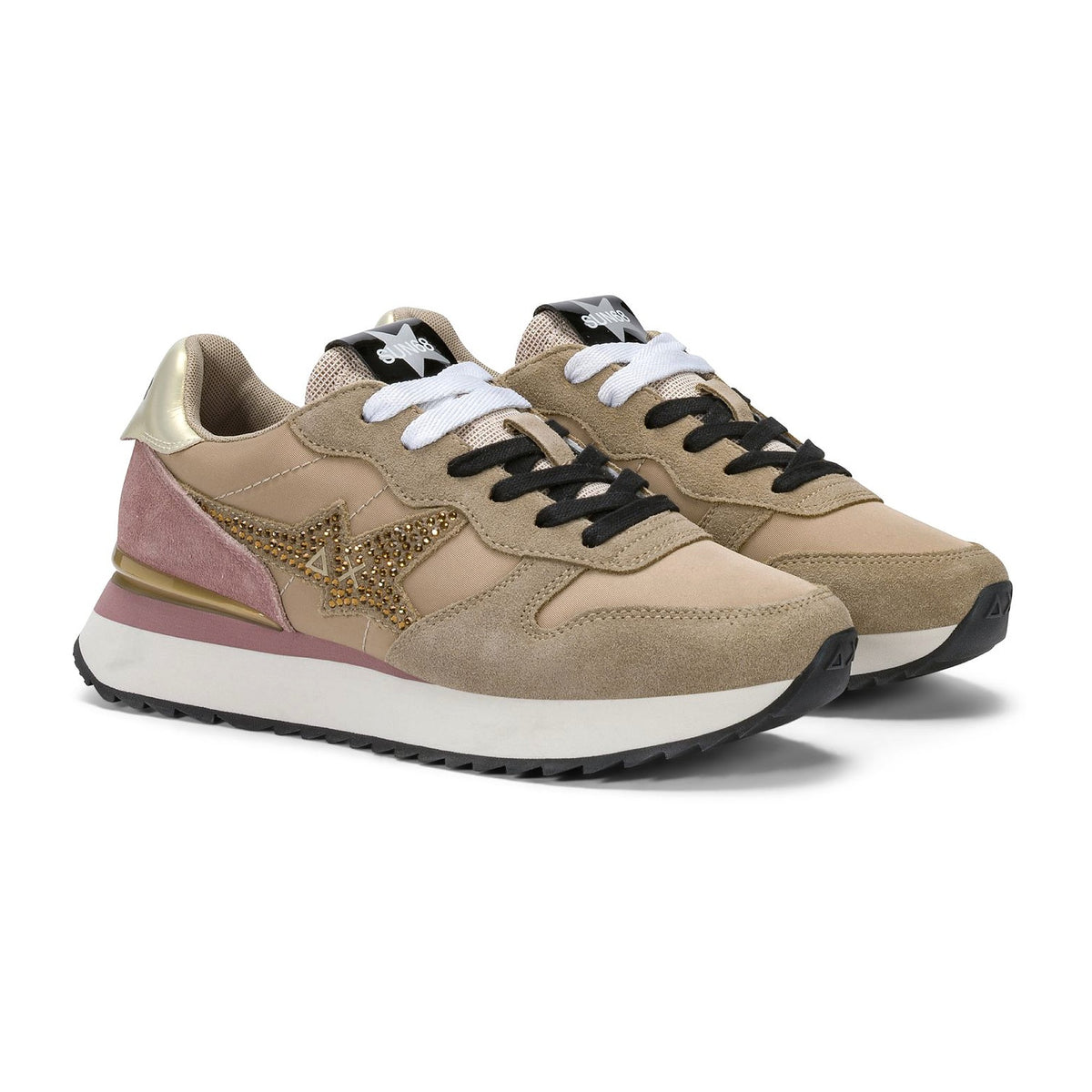 Sneakers Sun68 Stargirl Strass Logo Beige Scuro, vista 2