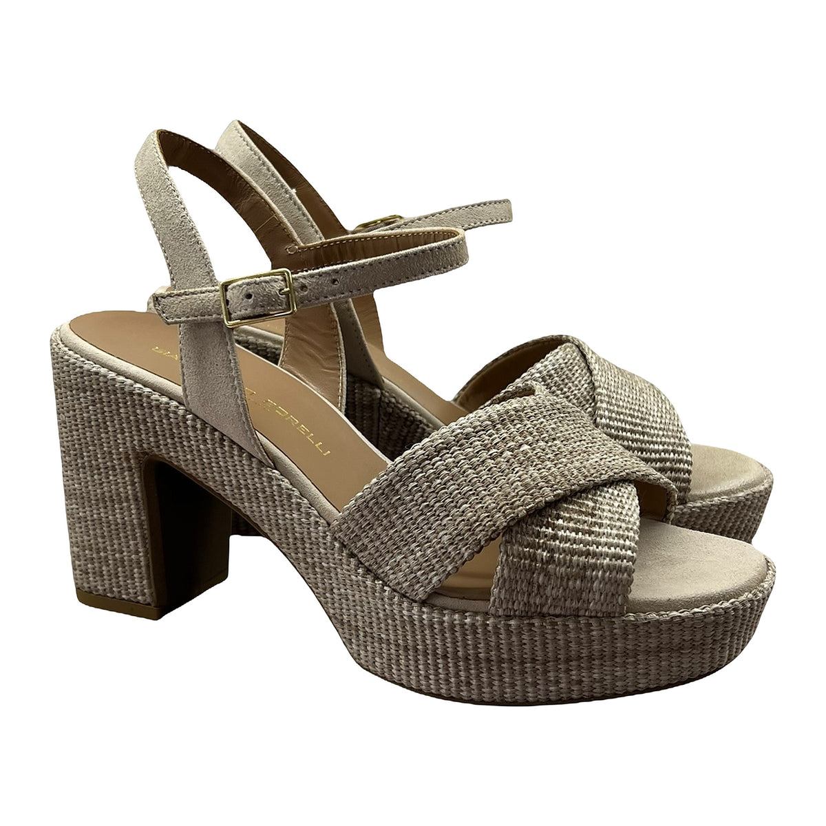 Sandali Zeppa Gianmarco Sorelli Tacco 9cm In Rafia Beige, vista 2
