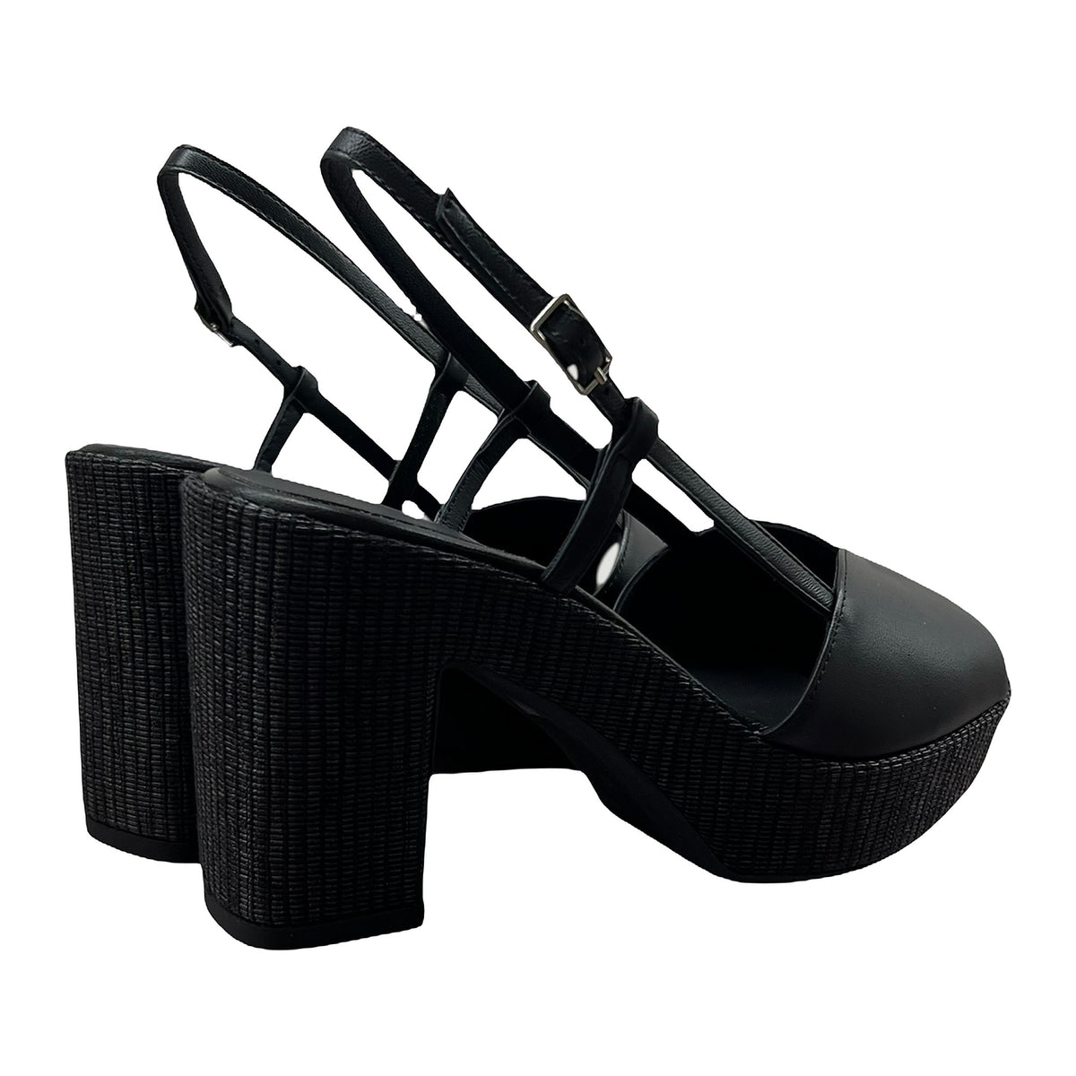 Sandali Gianmarco Sorelli Zeppa 9cm In Pelle Nera E Rafia, vista 3
