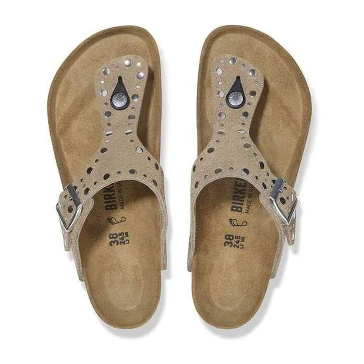 Sandali Bassi Birkenstock Gizeh Rivet Taupe, Suede Leather, vista 3