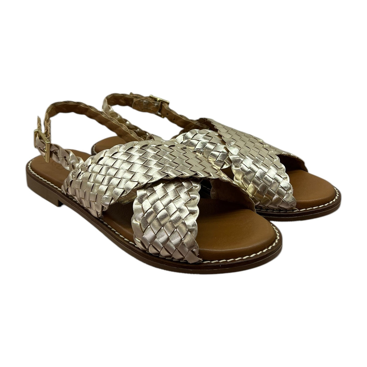 Sandali Bassi In Vitello Intreccio Oro/Platino, vista 2