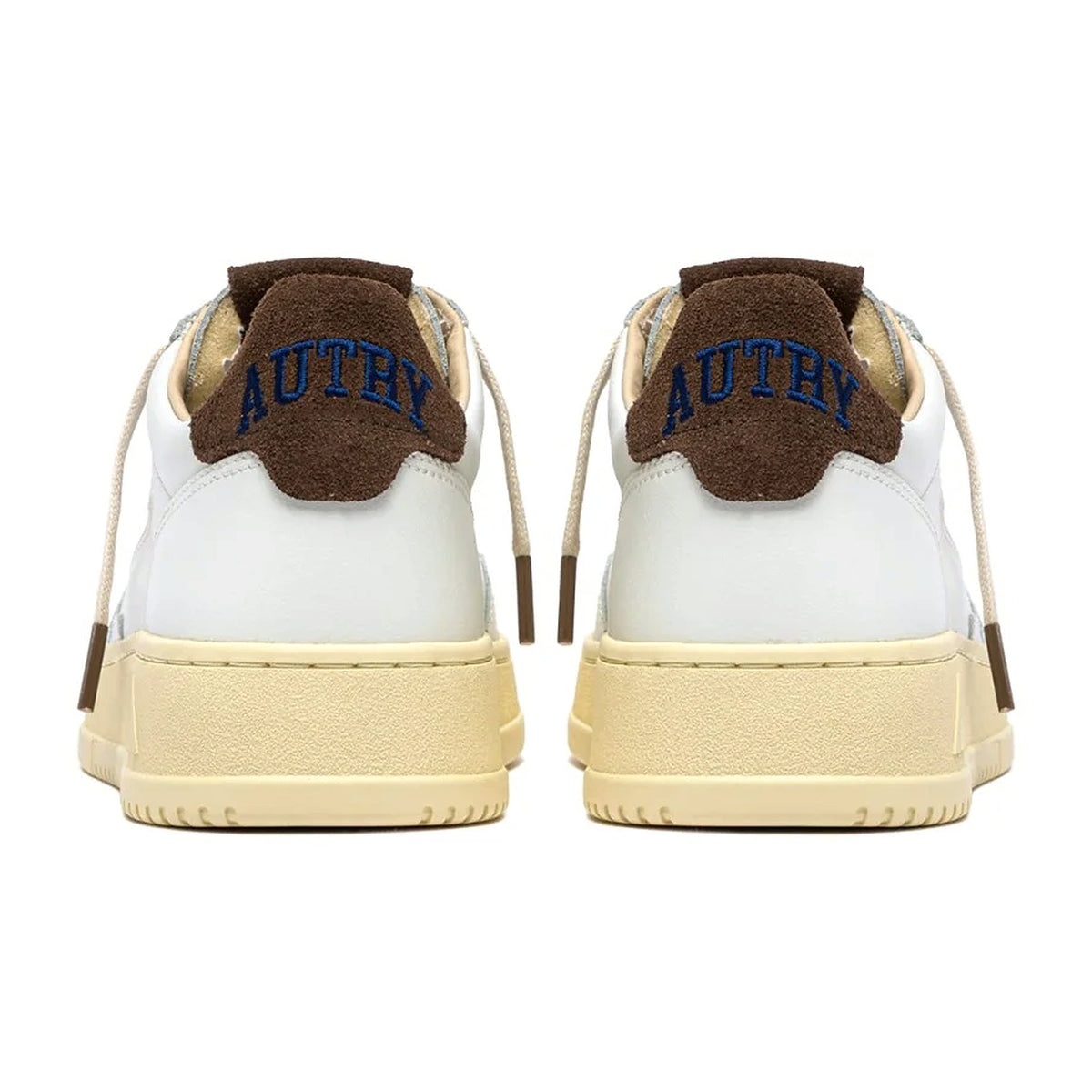 Sneakers Autry Medalist Low in pelle bianca e suede chocolate chip, vista 3