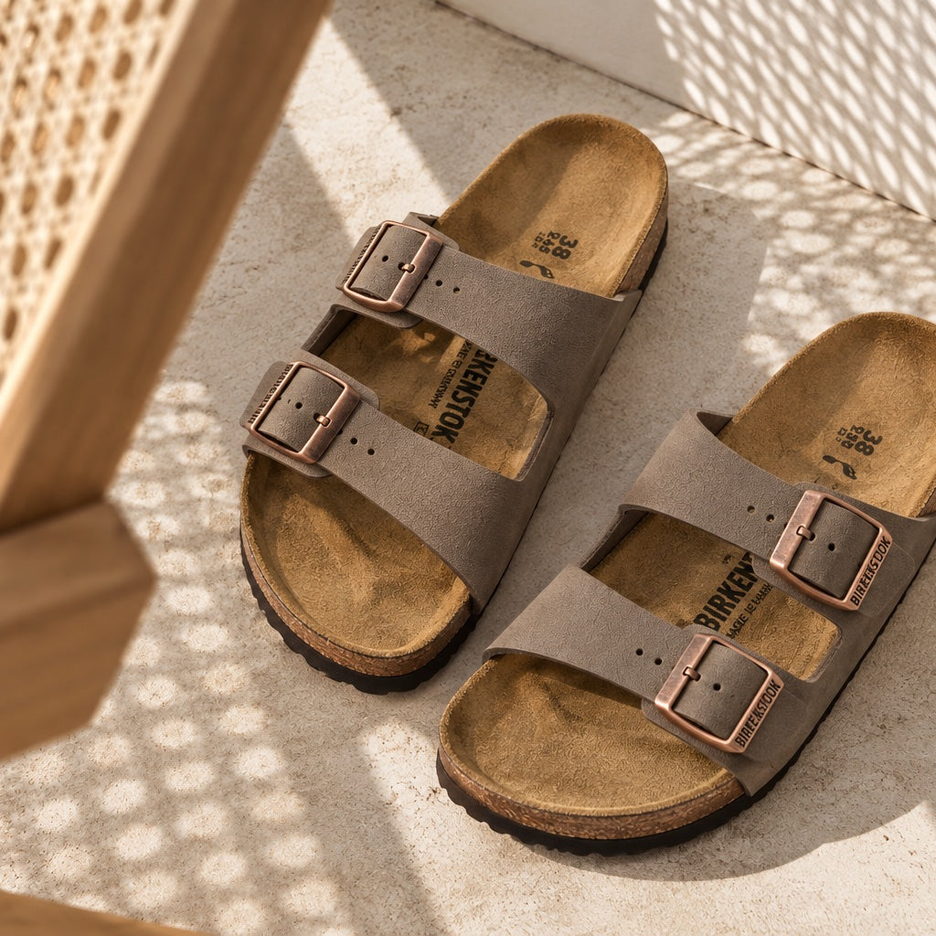 Birkenstock Arizona su un pavimento al sole