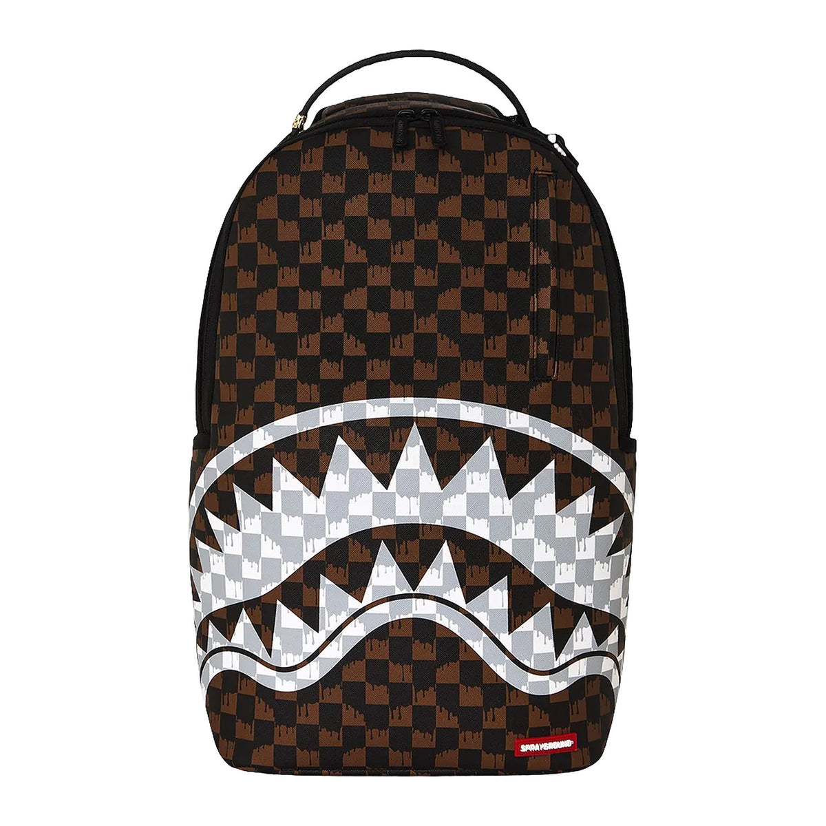 Zaini Sprayground Brown AND Cream Drip Check Shark Backpack