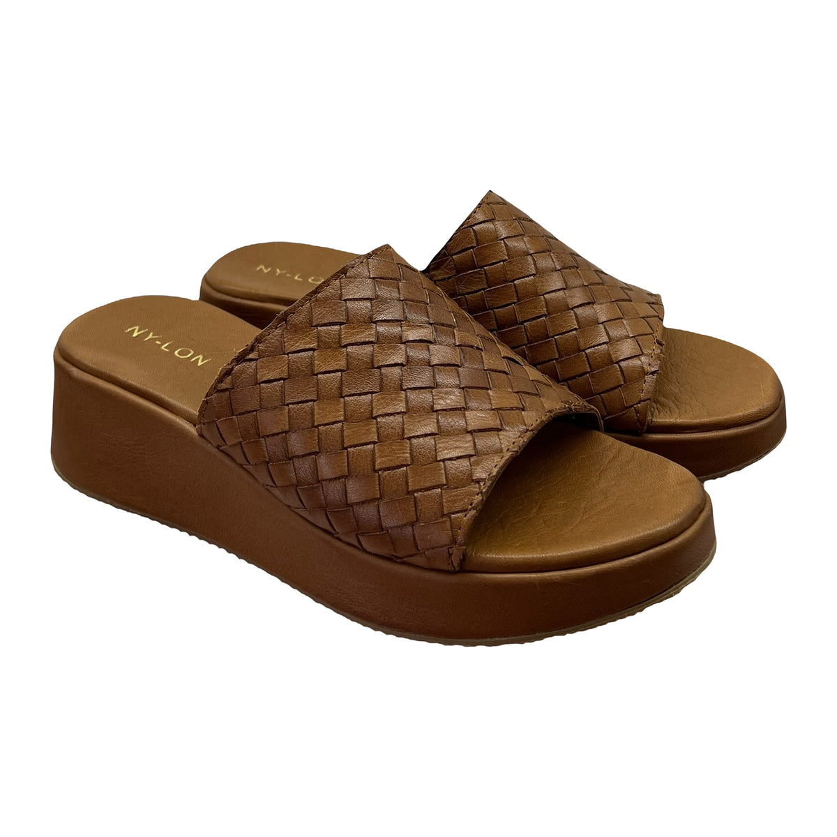 Sandali Zeppa 3.5cm Intreccio Pelle Cuoio, vista 2
