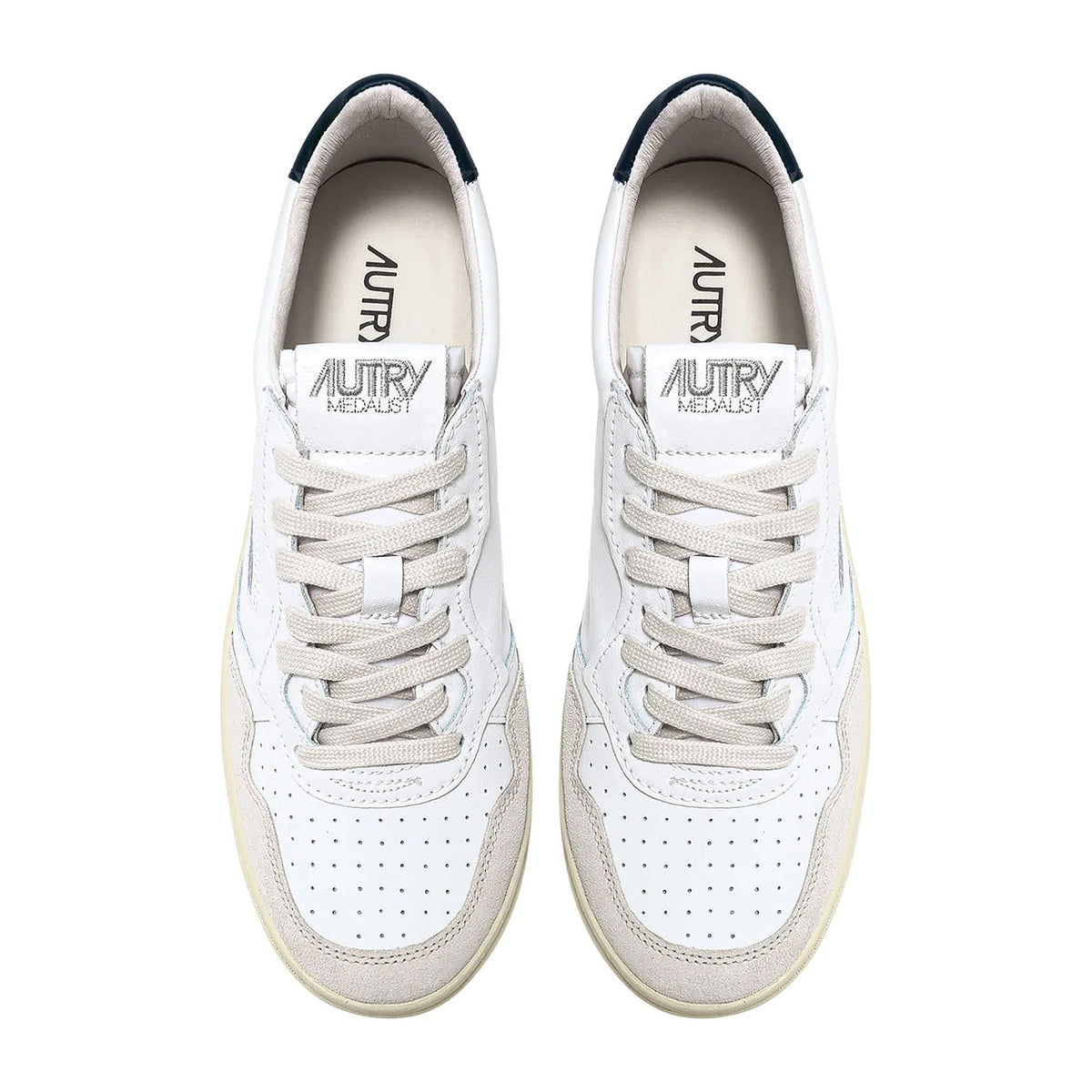 Sneakers Autry Medalist Low In Pelle Bianca E Blu E Suede Beige, vista 5