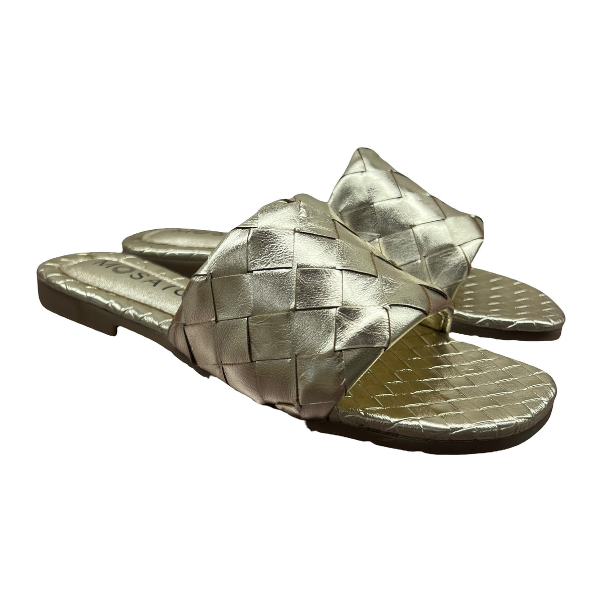 Sandali Bassi Ciabatta Intreccio Pelle Oro, vista 2