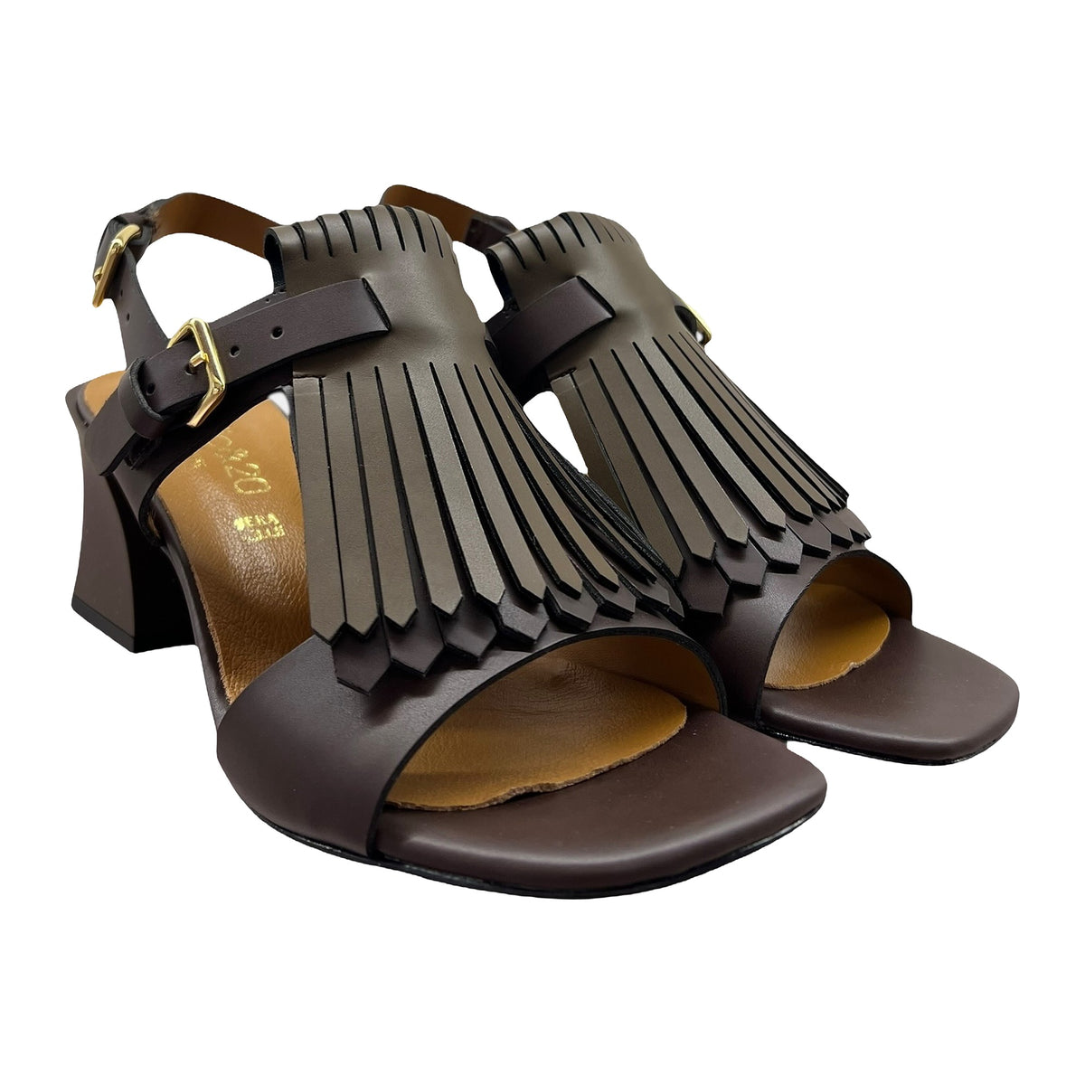 Sandali Codic&20 Marrone Tacco 6cm Con Frange, vista 2