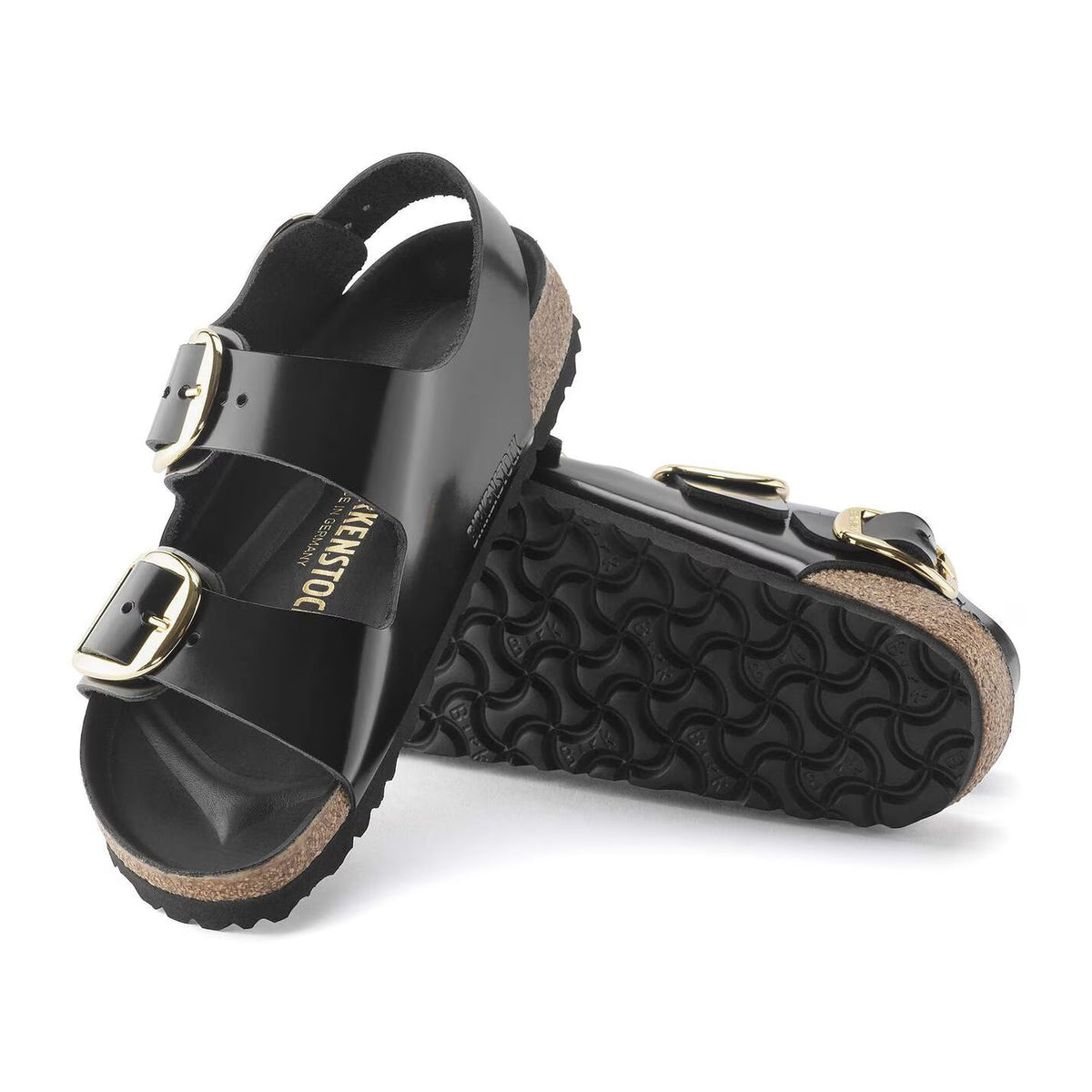 Sandali Bassi Birkenstock Milano Big Buckle Shine Black, Natural Leather – foto 3
