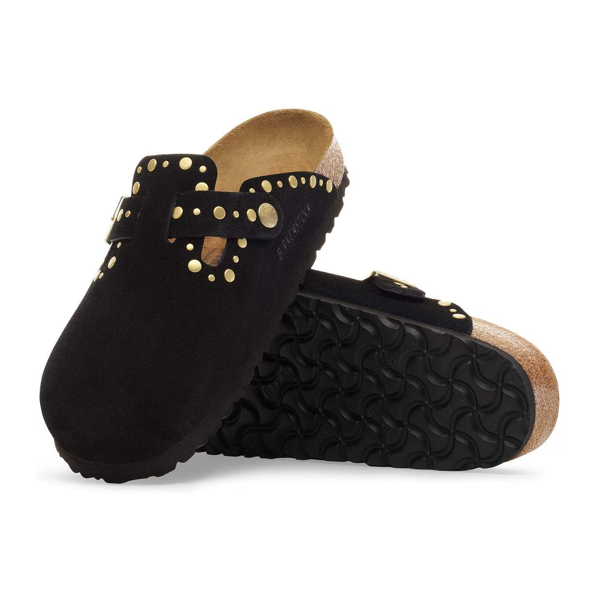 Sandali Bassi Birkenstock Boston Rivet Black, Suede Leather – foto 3