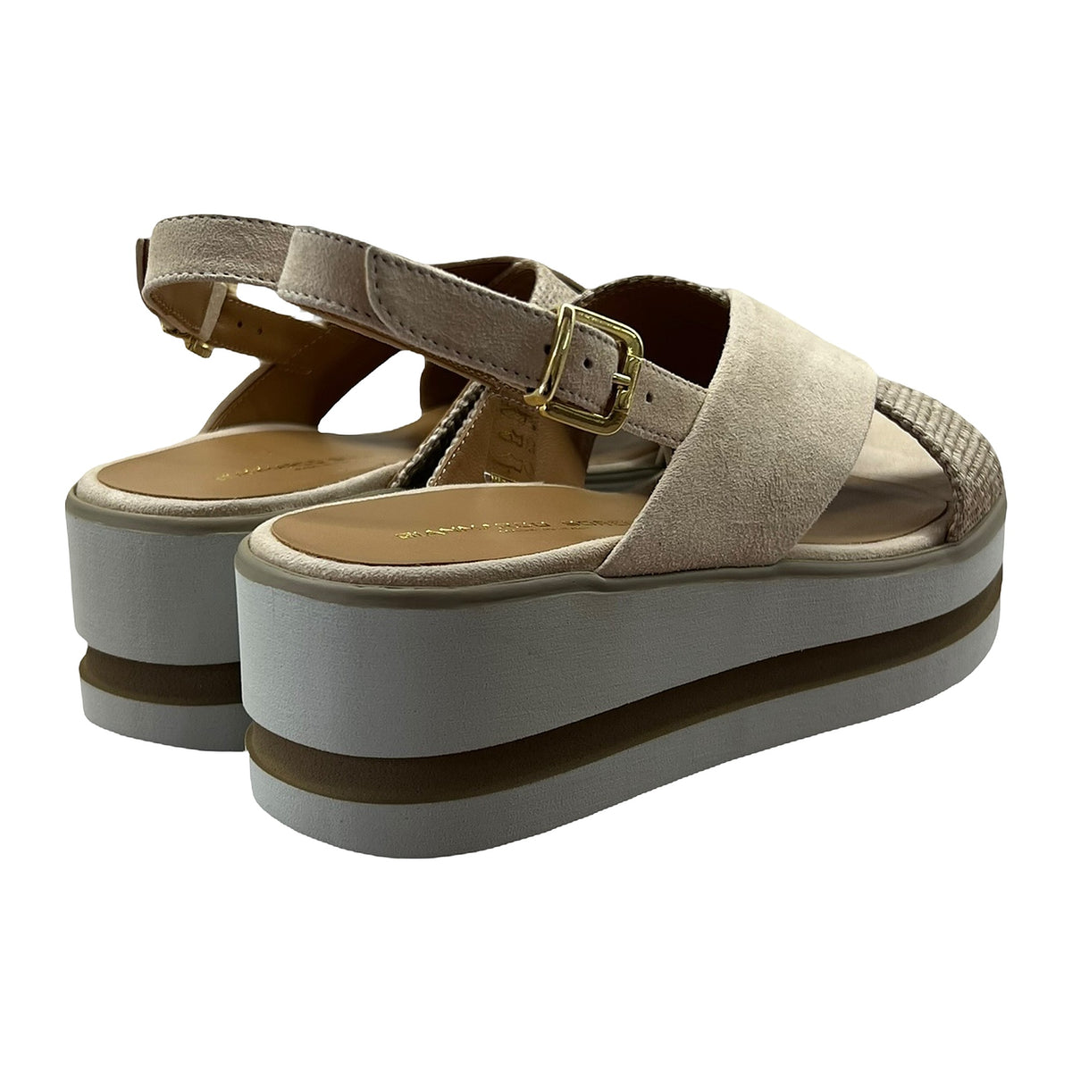 Sandali Gianmarco Sorelli Zeppa 5cm In Camoscio E Rafia Beige, vista 3