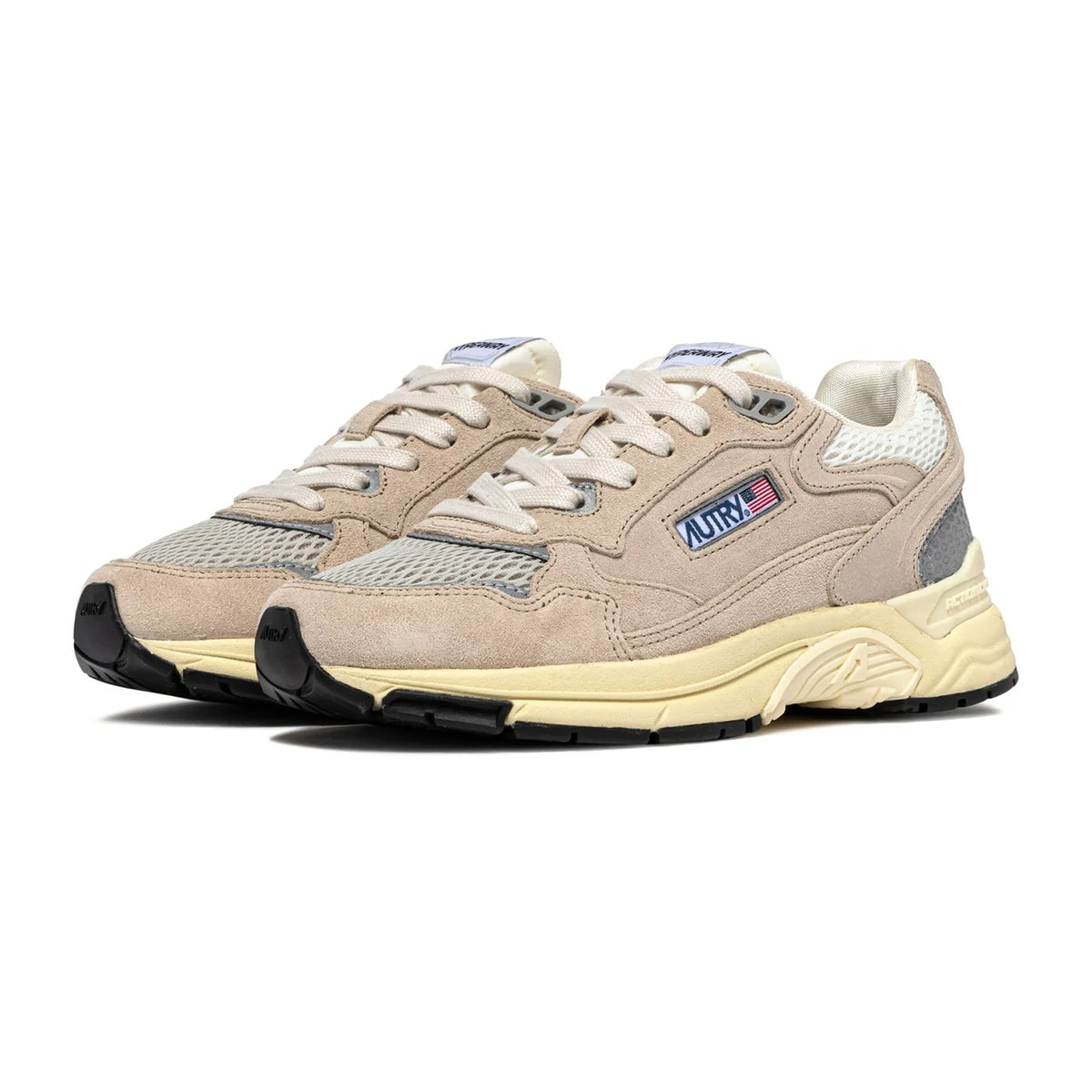 Sneakers Autry Hyperway in mesh e suede sand e argento, vista 2