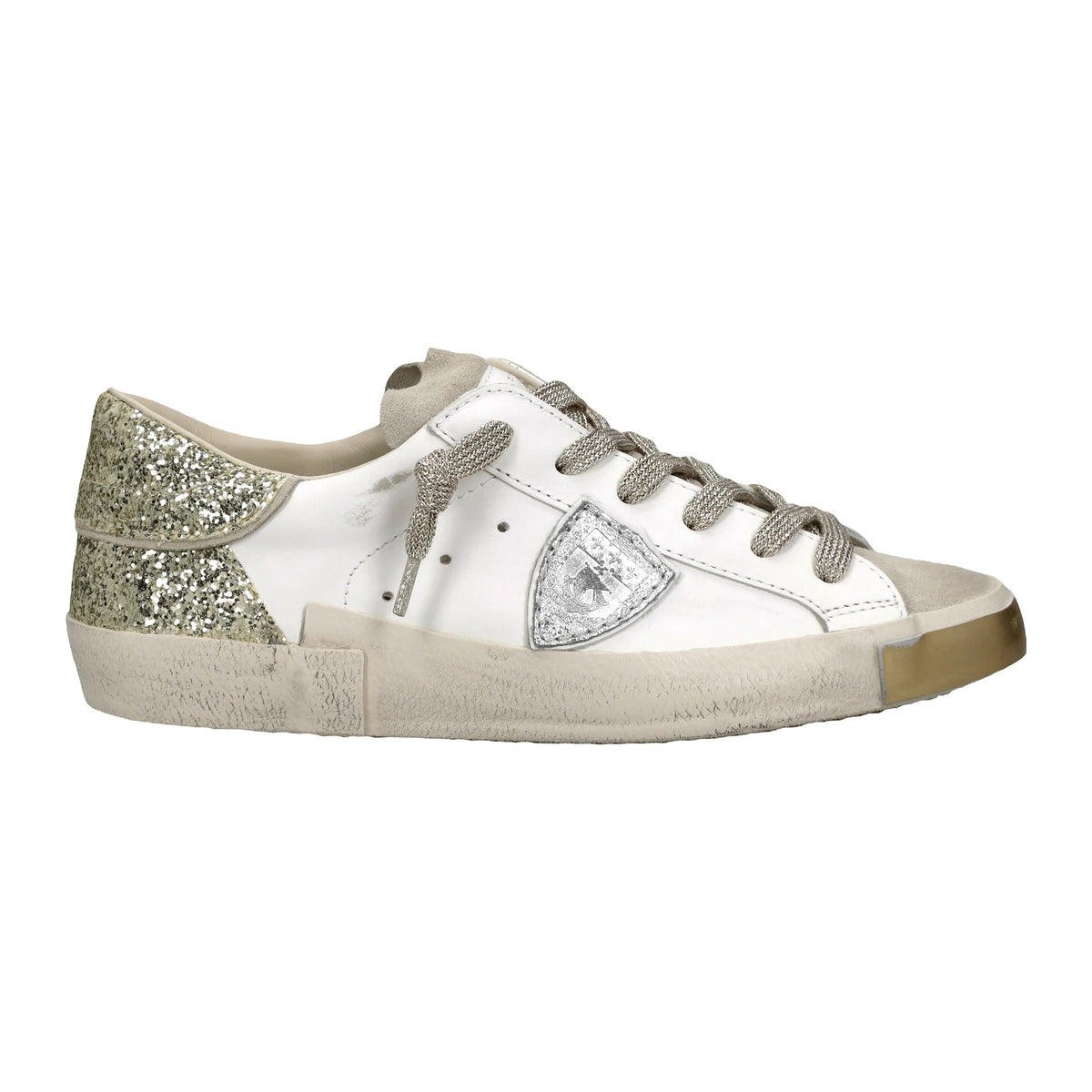 Sneakers Philippe Model Prsx Con Spoiler Glitterato, Bianco Oro