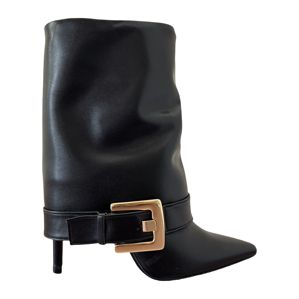 Stivaletti Codic&20 Tronchetto In Pelle Nera Con Tacco 9 Cm E Fibbia Rettangolare In Metallo Dorato