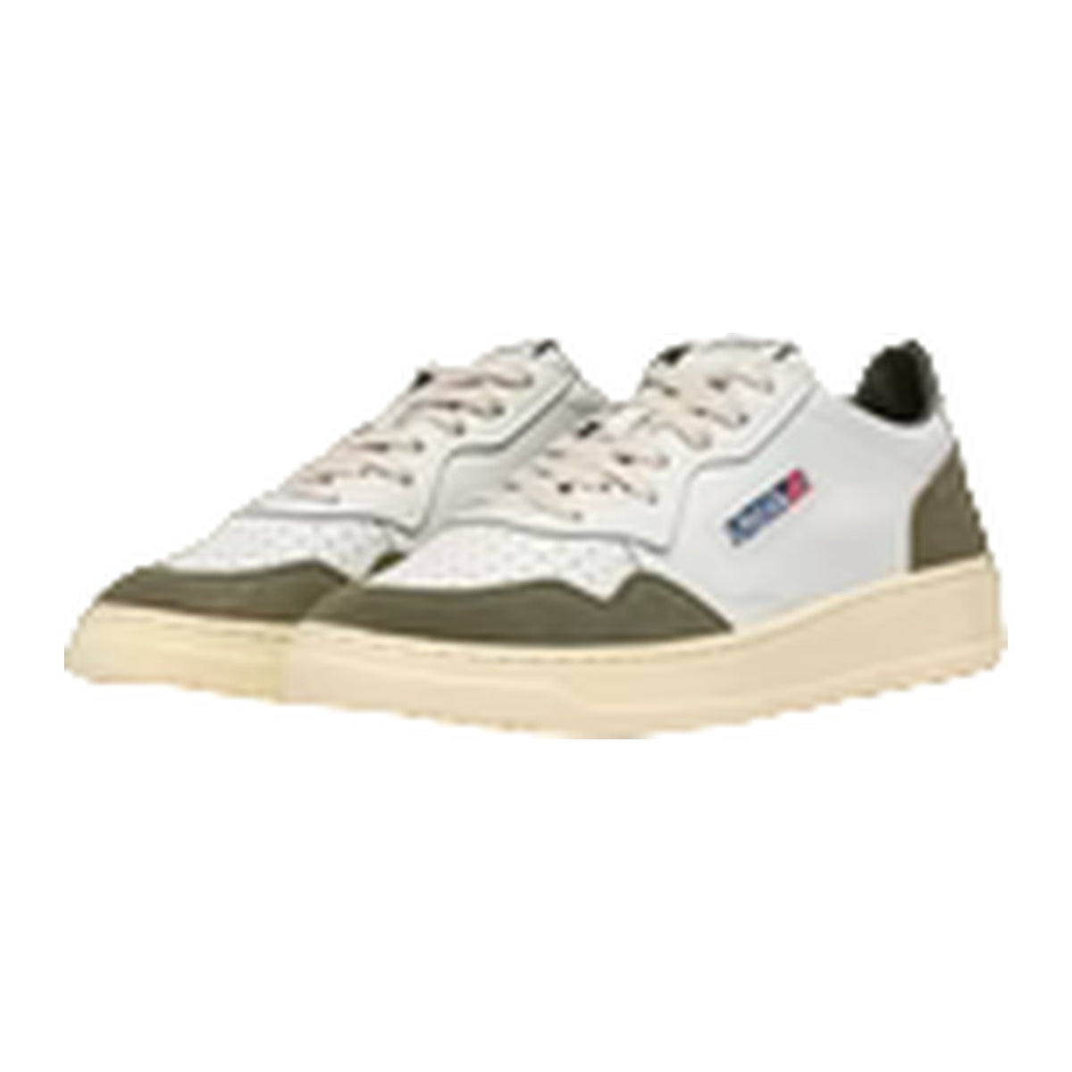 Sneakers Autry Medalist Low In Pelle Bianca E Suede Militare, vista 2