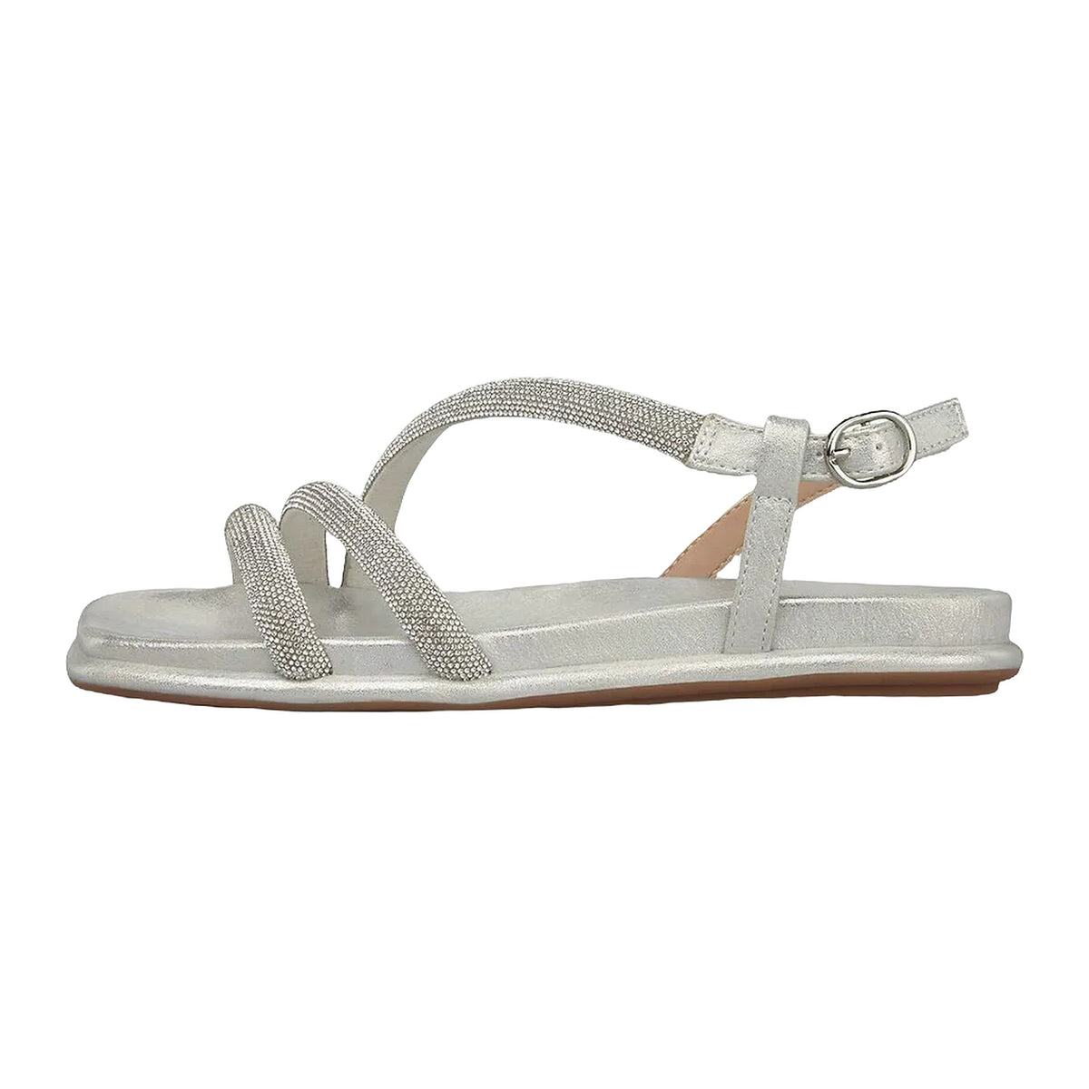 Sandali Bassi Alma en Pena Fussbett In Pelle Con Strass Argento