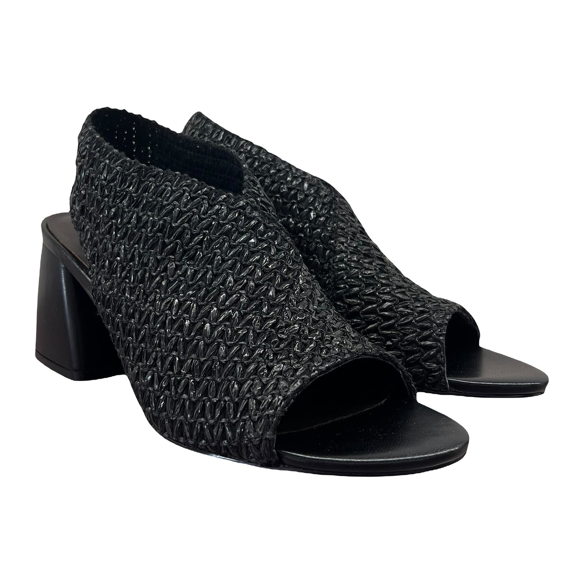Sandali Jeannot Spuntato In Rafia Nero Tacco 7.5cm, vista 2