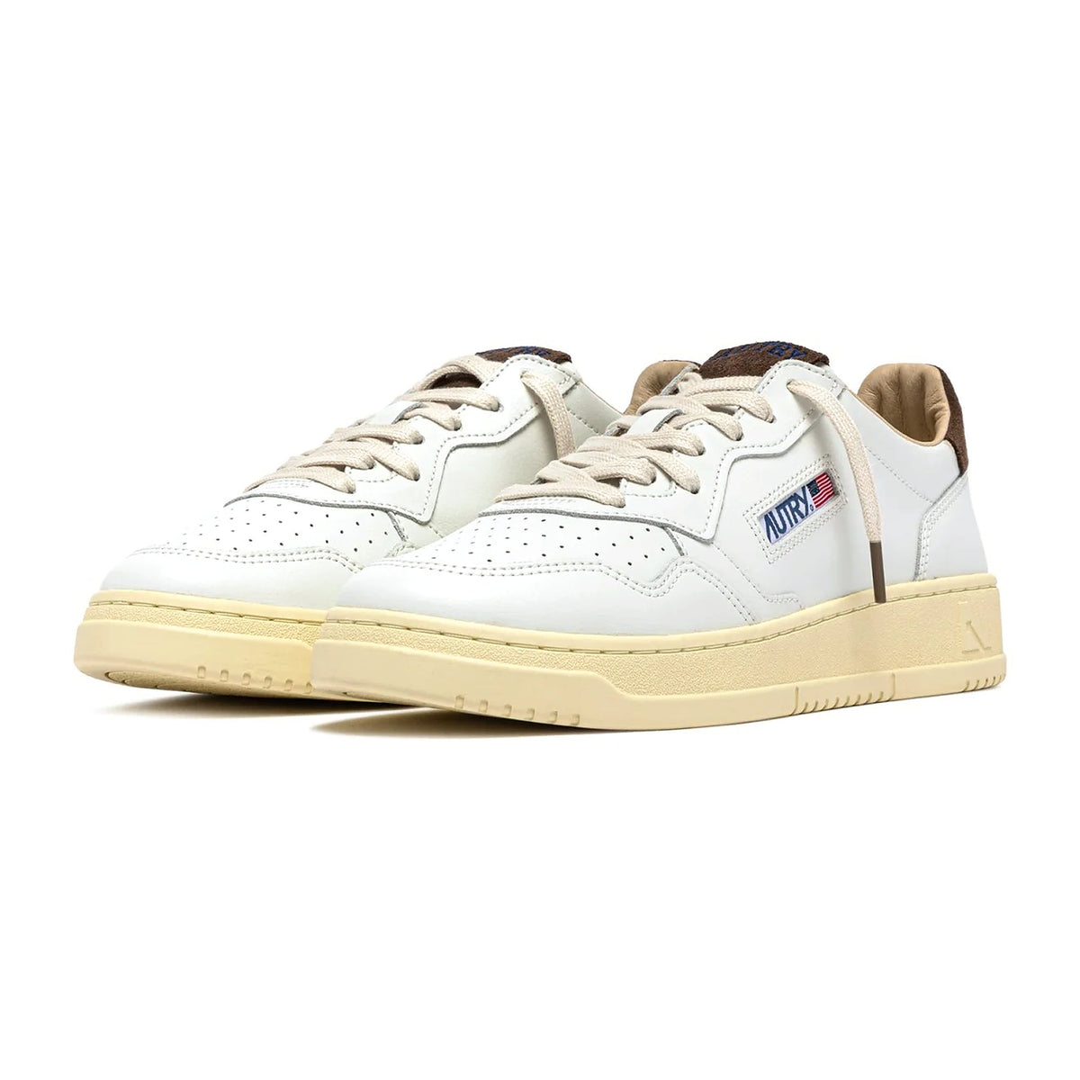 Sneakers Autry Medalist Low in pelle bianca e suede chocolate chip, vista 2
