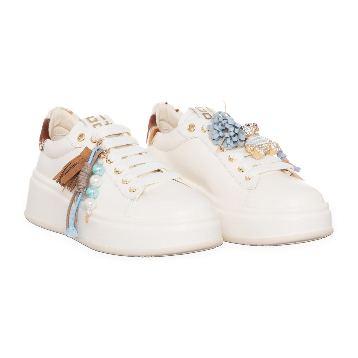Sneakers Gio+ In Pelle Latte Con Spoiler Cavallino, vista 2