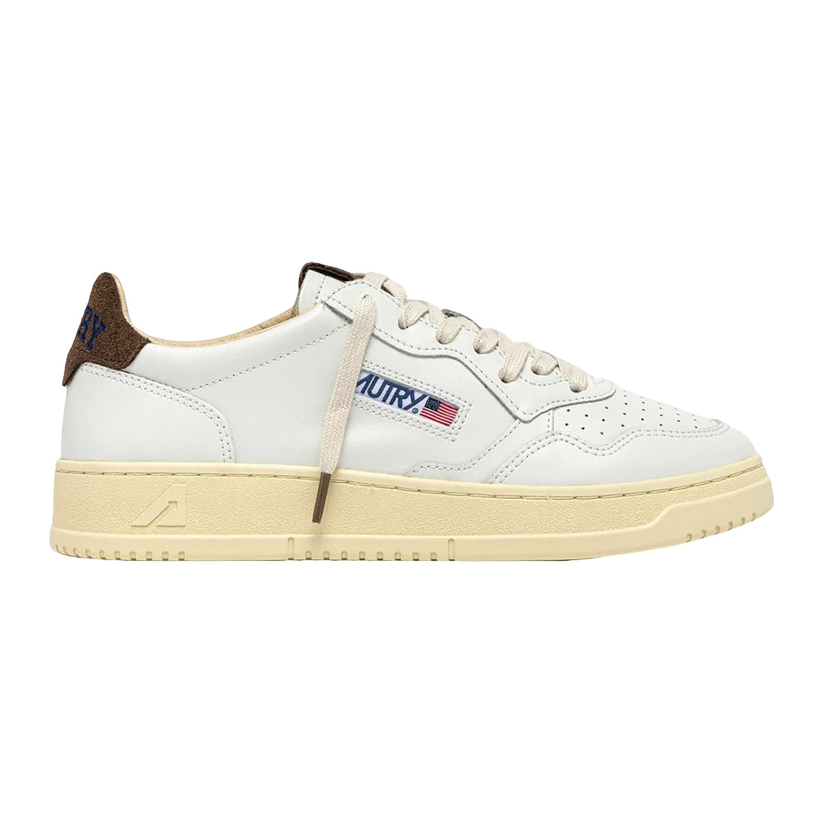 Sneakers Autry Medalist Low in pelle bianca e suede chocolate chip