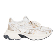 Sneakers Gio+ In Pelle Bianca E Tessuto Gold