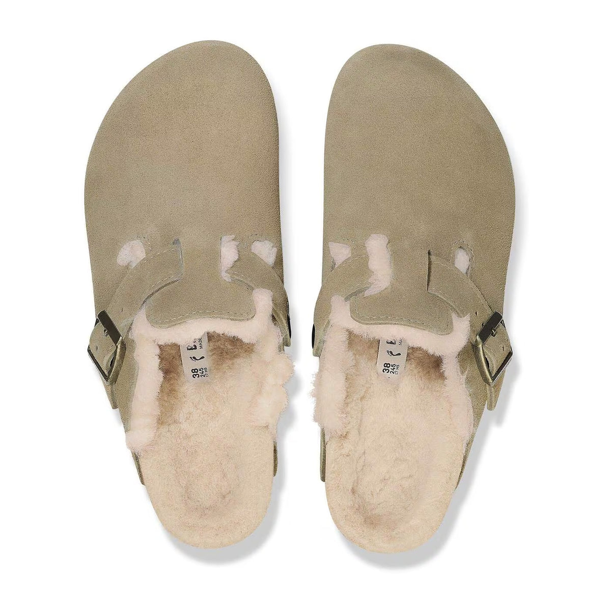 Sandali Bassi Birkenstock Boston Shearling Taupe, Suede Leather – foto 2