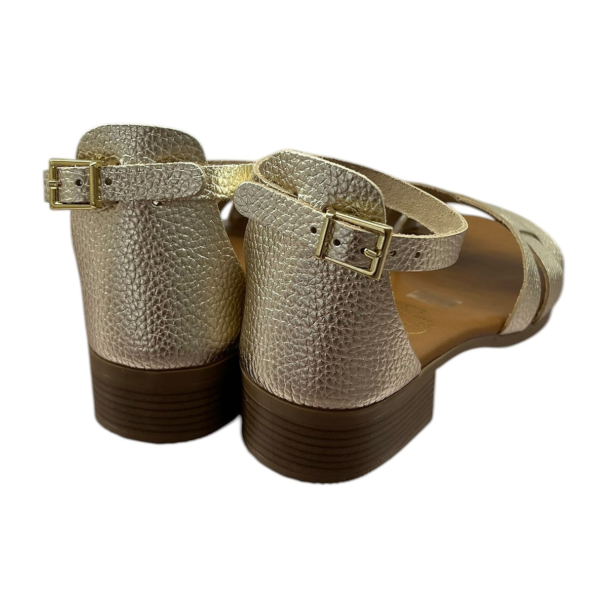 Sandali Tacco In Vitello Oro/Platino, vista 3
