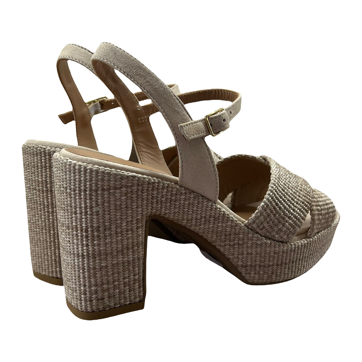 Sandali Zeppa Gianmarco Sorelli Tacco 9cm In Rafia Beige, vista 3