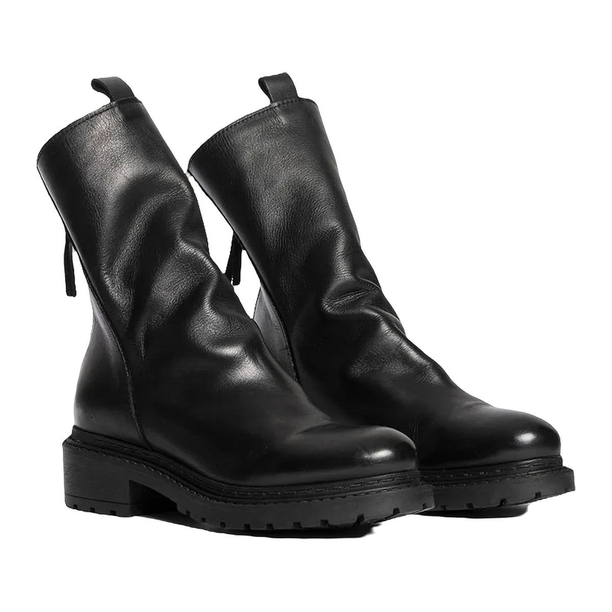 Stivaletti Metisse Biker In Vitello Nero, vista 2