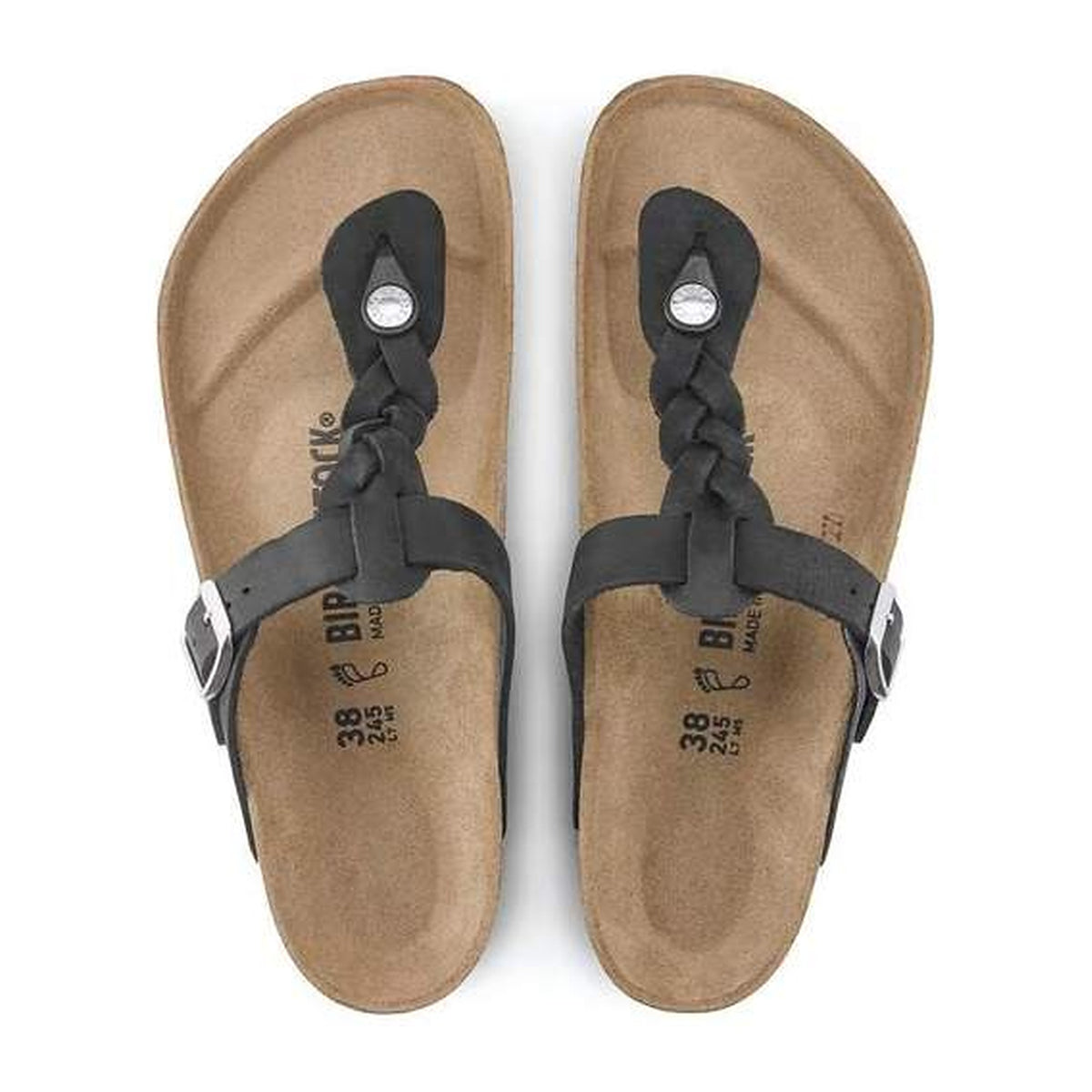 Sandali Bassi Birkenstock Gizeh Braided Black, Oiled Leather, vista 3