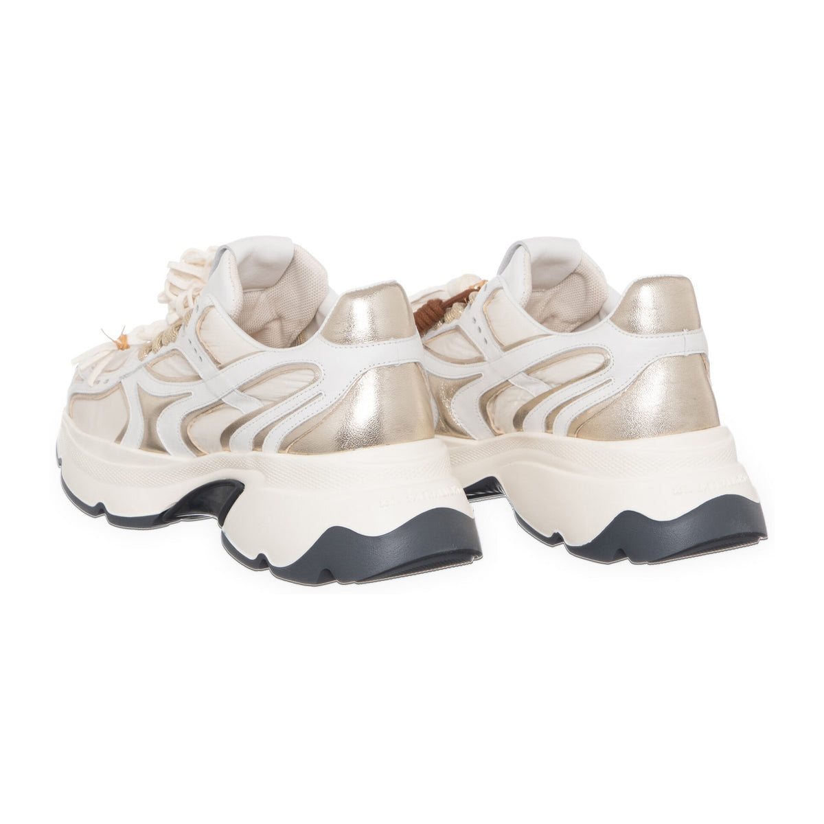 Sneakers Gio+ In Pelle Bianca E Tessuto Gold, vista 3