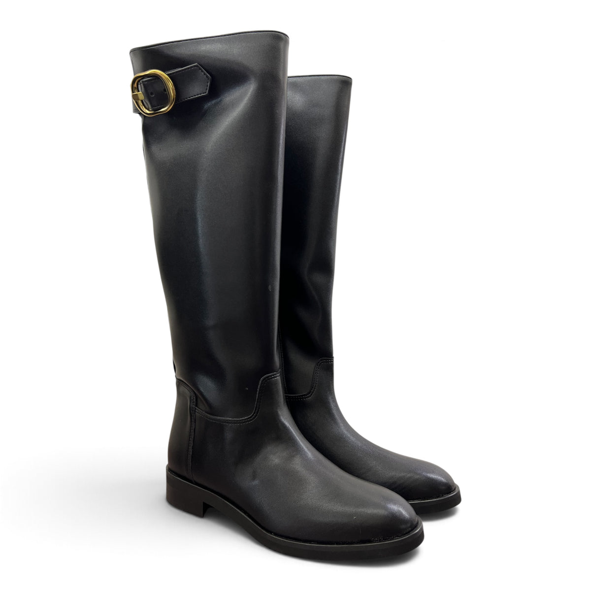Stivale tacco 3.5cm nero con fibbia oro