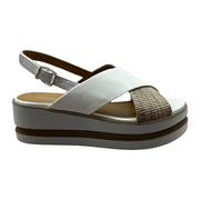 Sandali Gianmarco Sorelli Zeppa 5cm In Pelle Bianco E Rafia