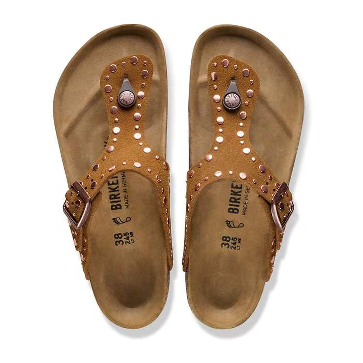 Sandali Bassi Birkenstock Gizeh Rivet Mink, Suede Leather, vista 3