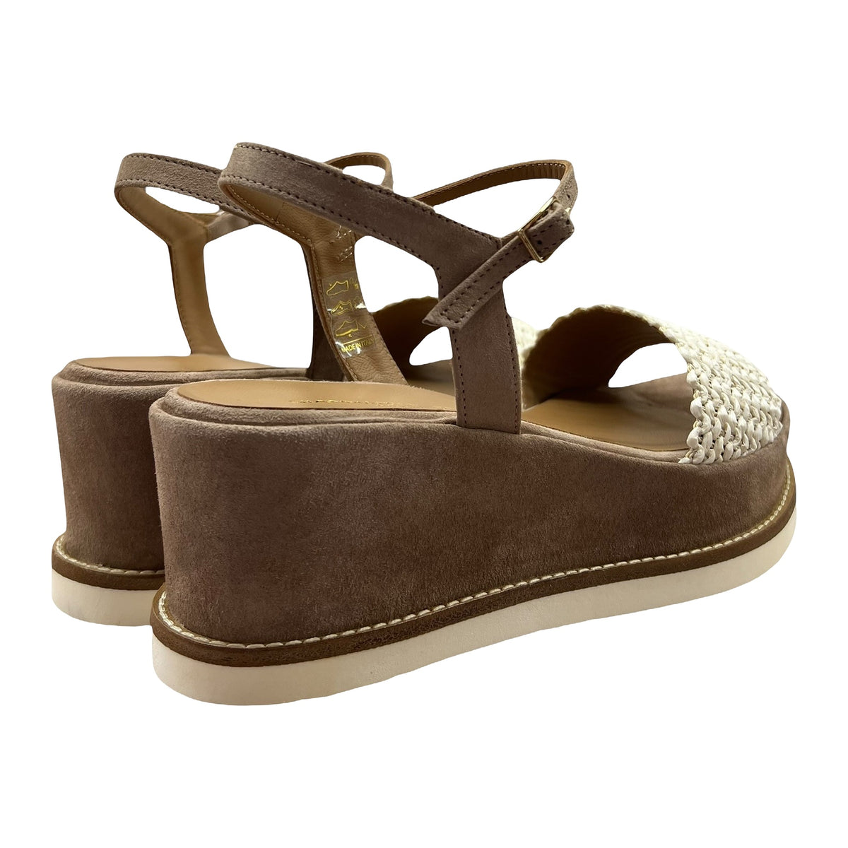 Sandali Gianmarco Sorelli Zeppa 6.5 In Suede Beige E Raffia, vista 3