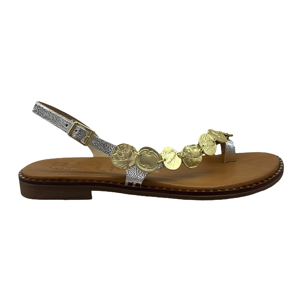 Sandali Bassi In Laminato Argento