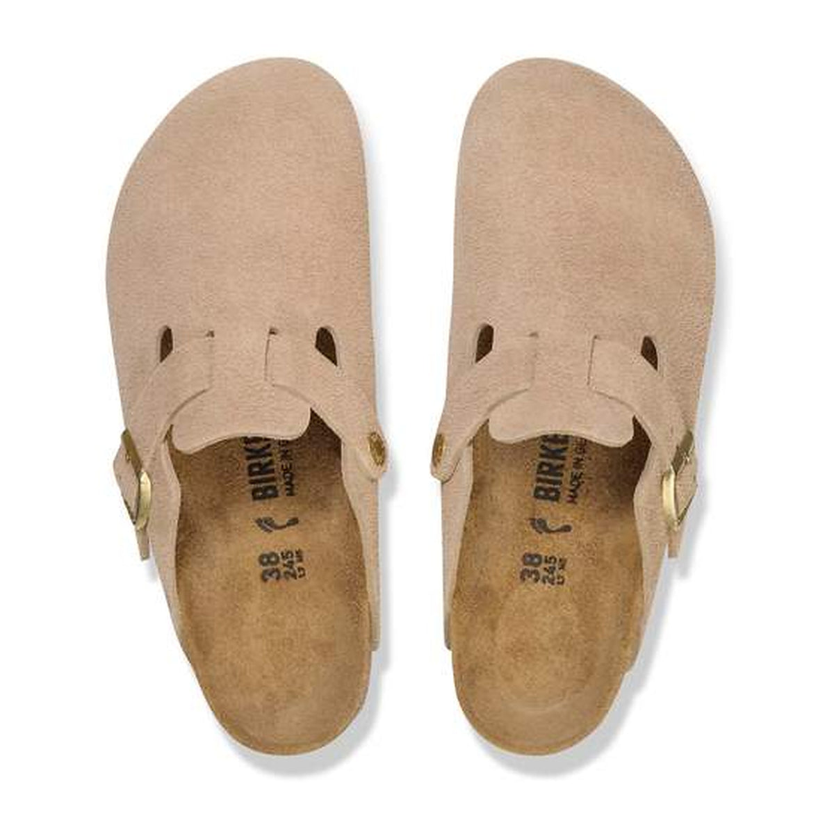 Sandali Bassi Birkenstock Boston Sandcastle, Suede Leather, vista 3