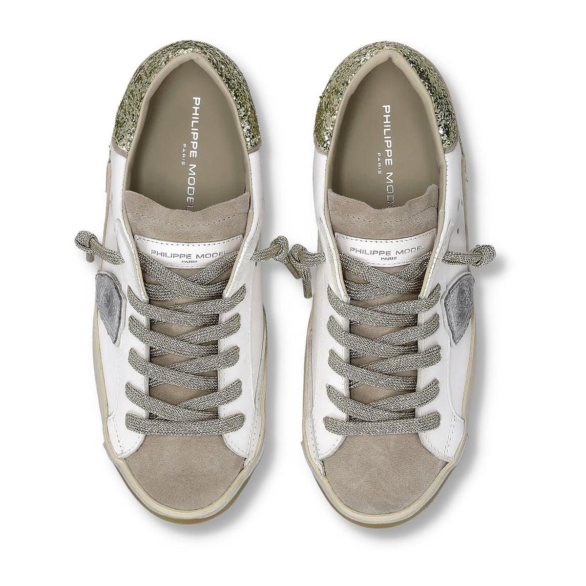 Sneakers Philippe Model Prsx Con Spoiler Glitterato, Bianco Oro, vista 3