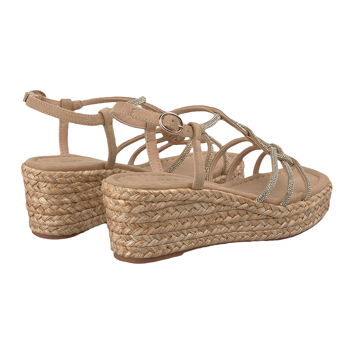 Sandali Zeppa Alma en Pena In Rafia Media 6.5cm Con Strass, vista 3