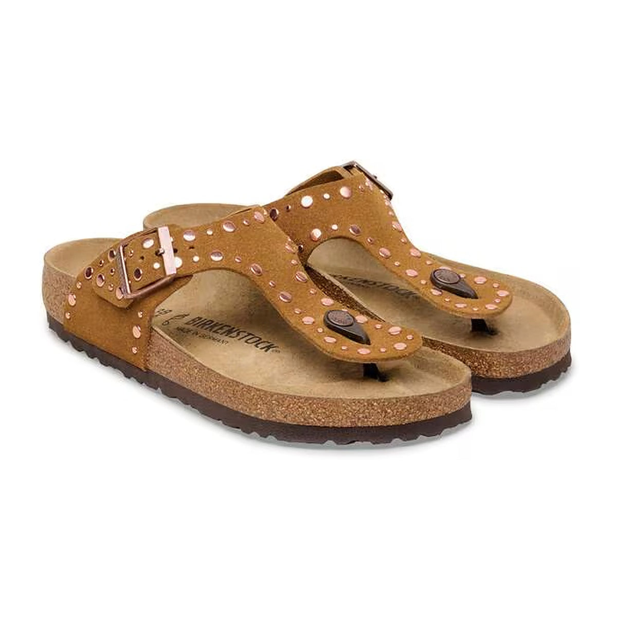 Sandali Bassi Birkenstock Gizeh Rivet Mink, Suede Leather, vista 2