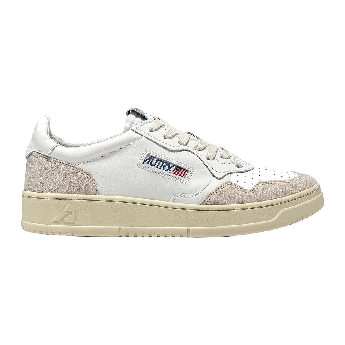 Sneakers Autry Medalist Low In Pelle Bianca E Suede Beige