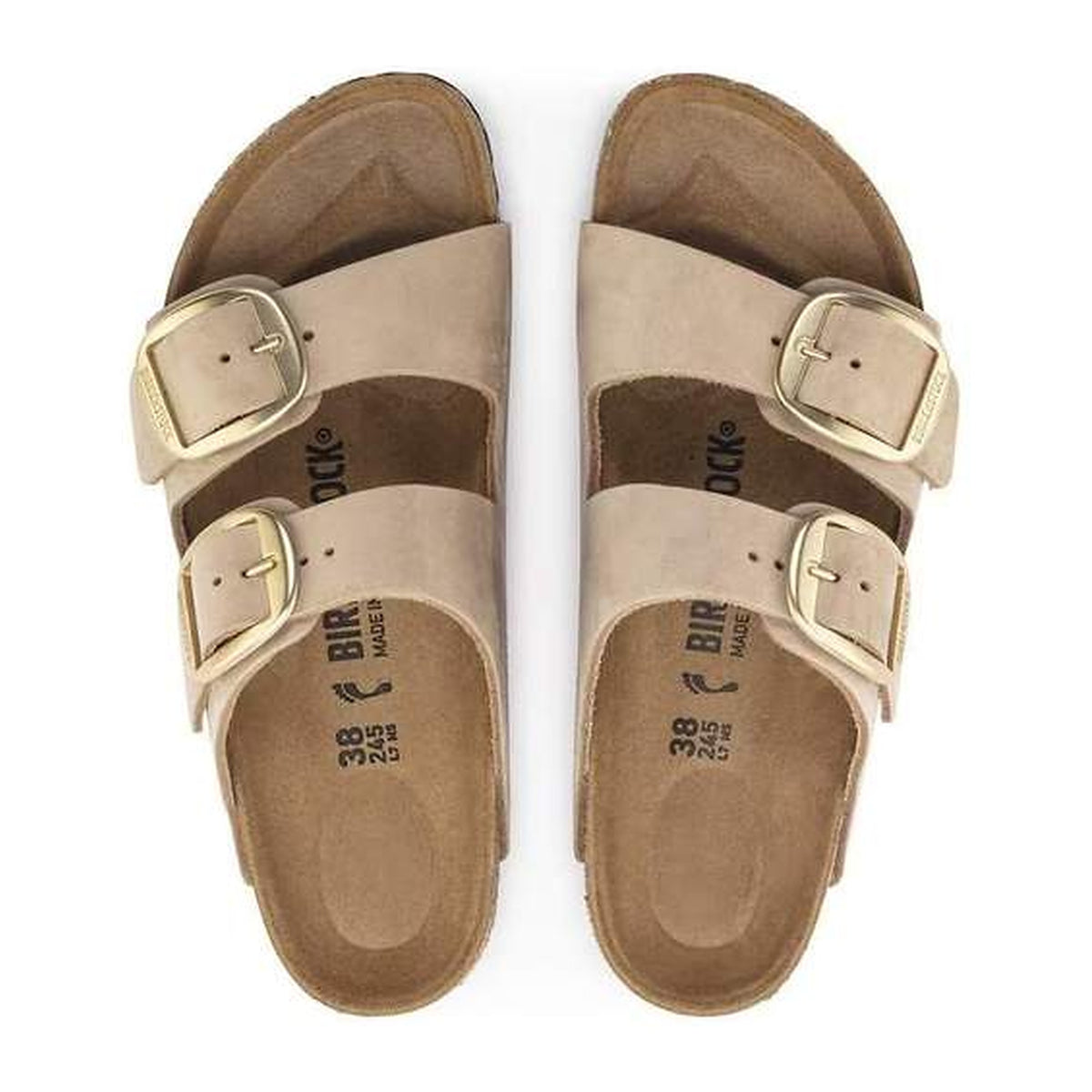 Sandali Bassi Birkenstock Arizona Big Buckle Sandcastle, Nubuck Leather, vista 3