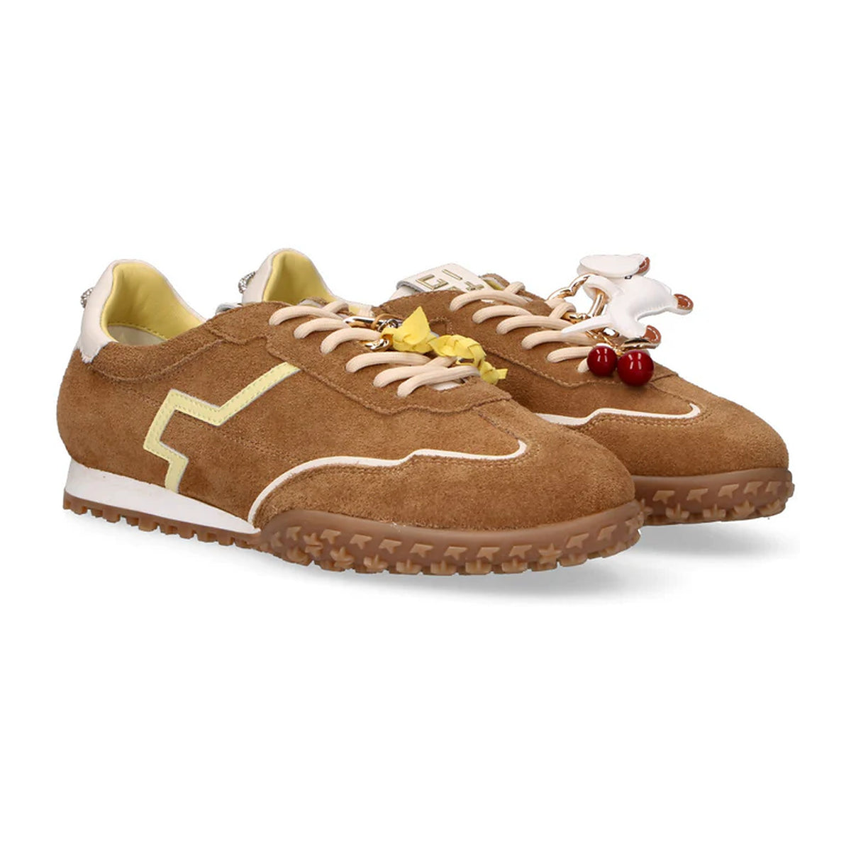 Sneakers Gio+ In Camoscio Cuoio Con Charms, vista 2