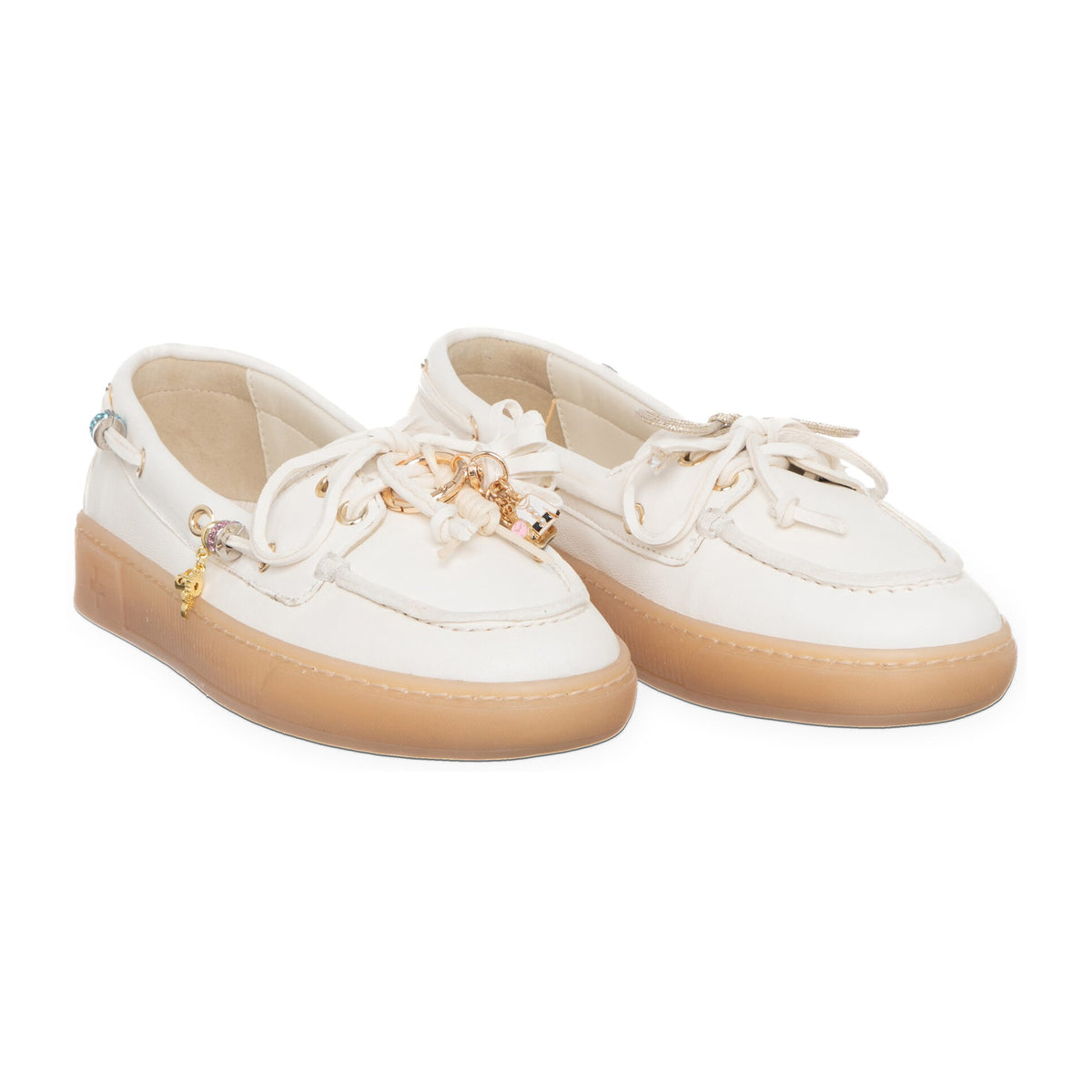 Ballerine e Mocassini Gio+ In Pelle Beige Con Charms, vista 2